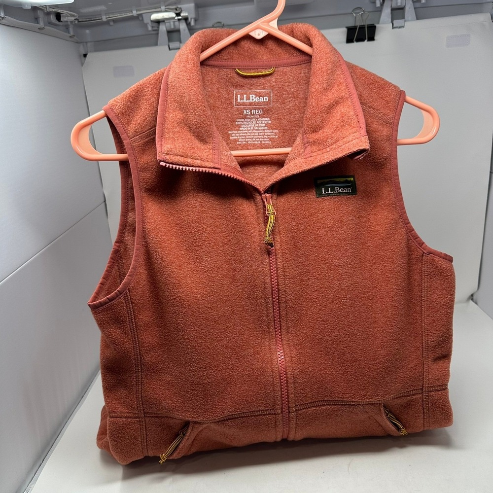 LL Bean Vest Womens XS Orange Sweater Fleece Full Zip 504675 Mock Neck Outdoor